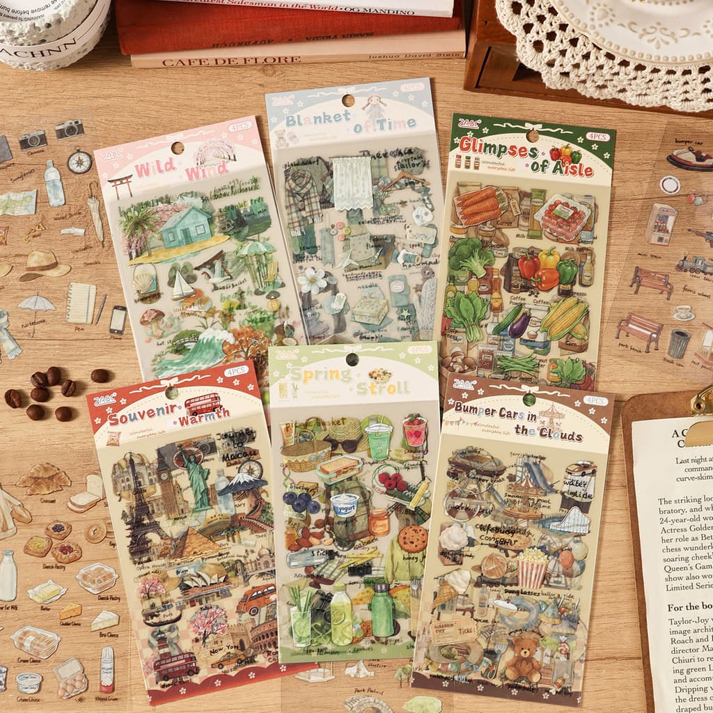 Journamm 4 แผ่น PET สมุดภาพสติกเกอร์ PET Decor สติกเกอร์สําหรับ Art Craft Journaling Scrapbooking ไดอารี่อัลบั้ม Journal Planner ขวดน้ําการ์ดกระเป๋าเดินทางเคสโทรศัพท์ รูปที่ 1