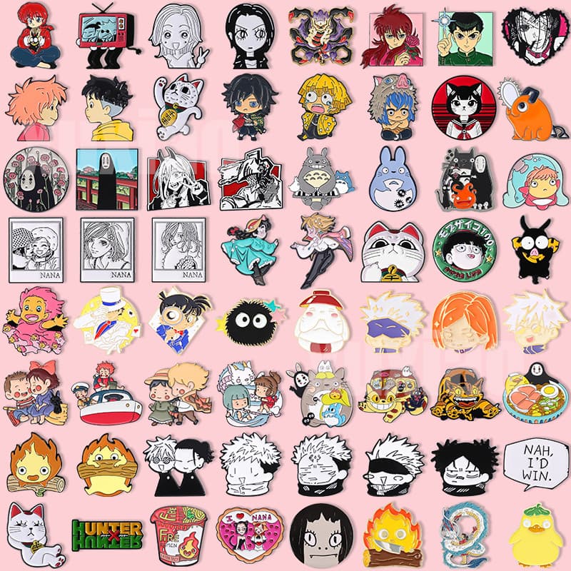 100ประเภทของเข็มกลัดเคลือบที่เกี่ยวข้องกับการ์ตูนญี่ปุ่นนิเมชั่นยอดนิยมป้ายโลหะกระเป๋าเป้สะพายหลังเสื้อผ้าขาอุปกรณ์เสริม รูปที่ 1