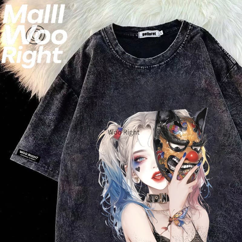 HY เสื้อยืดฟอก oversize ผ้าฝ้าย100% โอเวอร์ไซซ์ สีดําเข้ม เรโทร เสื้อฟอกวินเทจ#T1678 รูปที่ 1