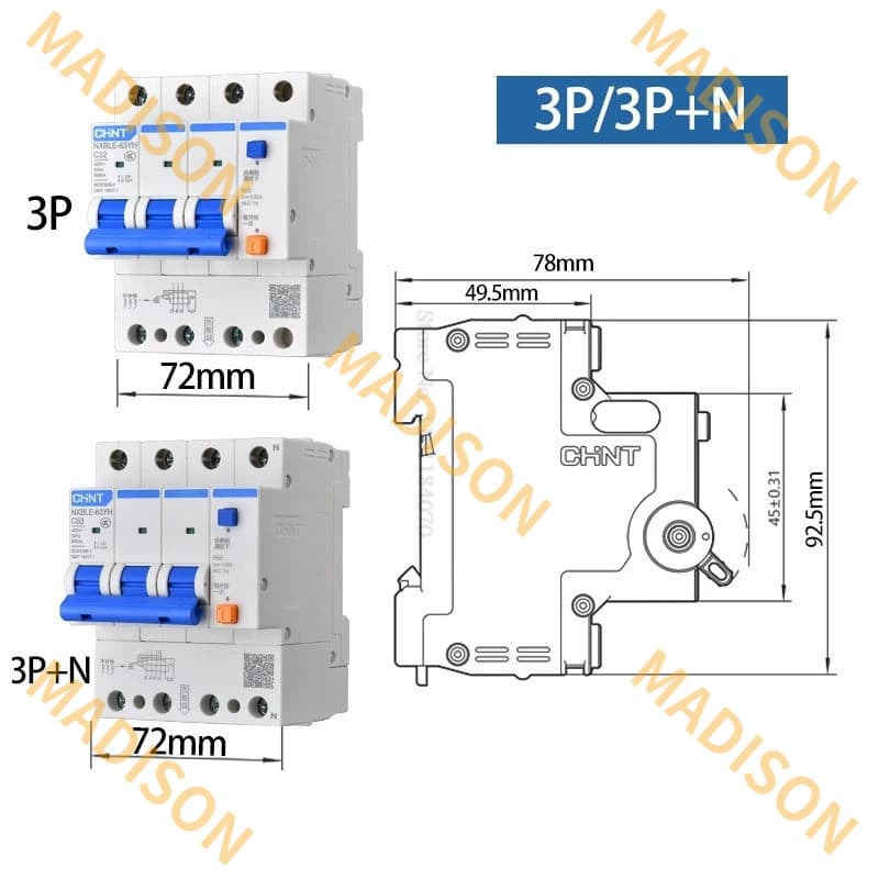 Chint 30mA 100mA 300mA RCBO 10A 16A 20A 25A 32A 40A 63A NXBLE-63YH ประเภท C 1PP + N 2P 3P + N 4P 230V Residual Current ดําเนินการ Circuit Breaker รูปที่ 6