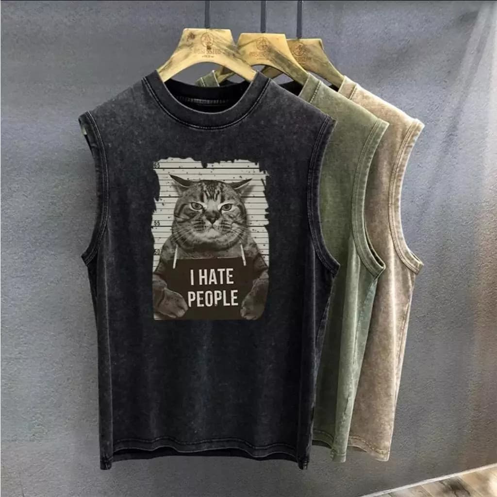 Sea.Tee เสื้อแขนกุด เสื้อผ้าผช oversize ผ้าฝ้าย 100% 'เสื้อ cat' S-3XL รูปที่ 7