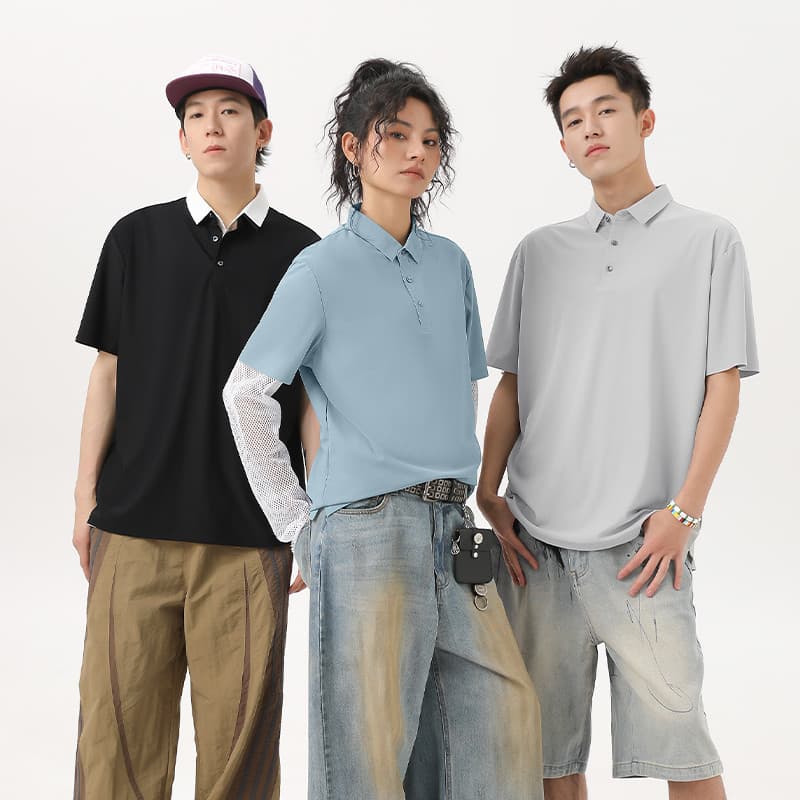 REYE เสื้อ Polo ผู้ชาย ผ้าไอซ์ซิลค์ บางเบา ระบายอากาศดี เทคโนโลยีอัดกาว รูปที่ 3