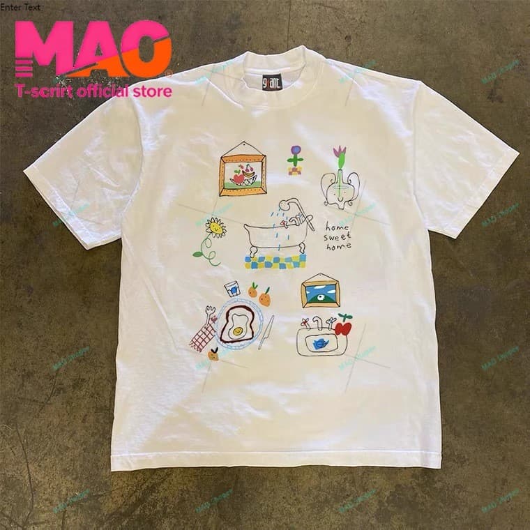 COD MAO Shop มะเขือเทศและพาสต้า print tee，คอกลมแขนสั้นผ้าcotton เสื้อยืด oversize เท่ๆ #51373 รูปที่ 4