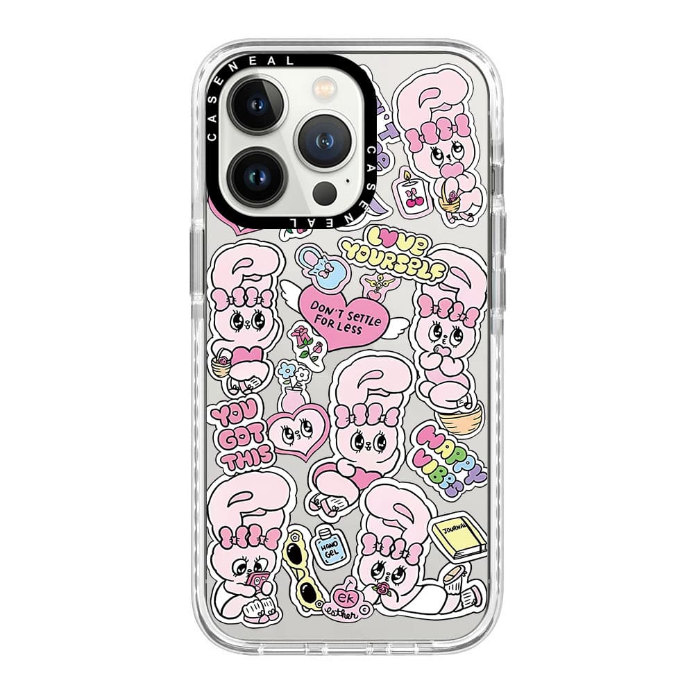 CASENEAL กระต่ายสีชมพู Graffiti กระจกด้านหน้าโปร่งใสเคสโทรศัพท์สําหรับ iPhone 17 Pro Max 16 ProMax 15Pro 14 Plus 13 12 11 โทรศัพท์กันกระแทกขอบนุ่มฮาร์ดป้องกันกรณี รูปที่ 5