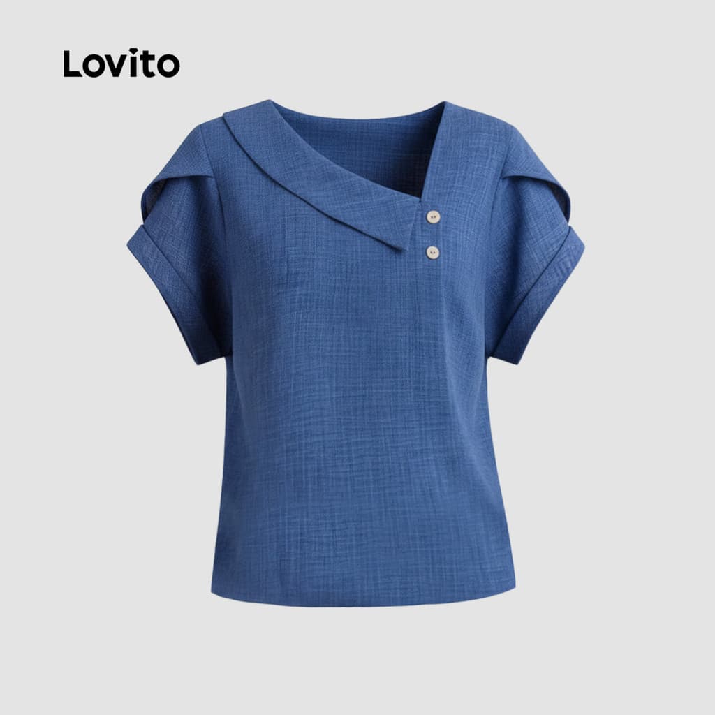 Lovito เสื้อเบลาส์ผู้หญิงสีน้ําเงินแบบ กระดุมเก๋ไก๋ เหมาะสําหรับฤดูใบไม้ผลิ/ฤดูร้อน L34LD036 รูปที่ 6
