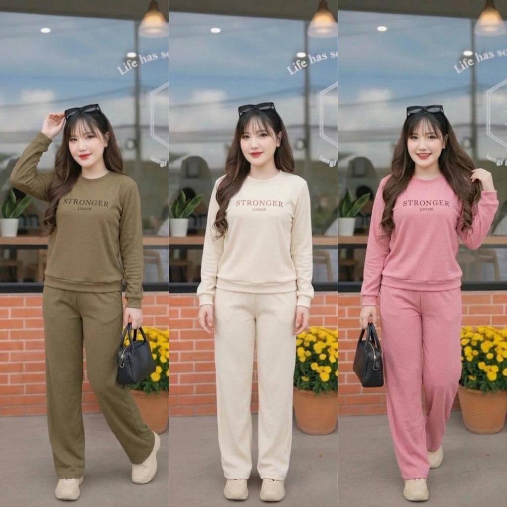 ชุดเซ็ต 2 ชิ้น แขนยาว ขายาว เสื้อคอกลม สกรีนลายตัวอักษร S330ผ้าวูลเวฟ กางเกงมีกระเป๋าข้าง มีเชือกรูด เอวยางยืด รูปที่ 2