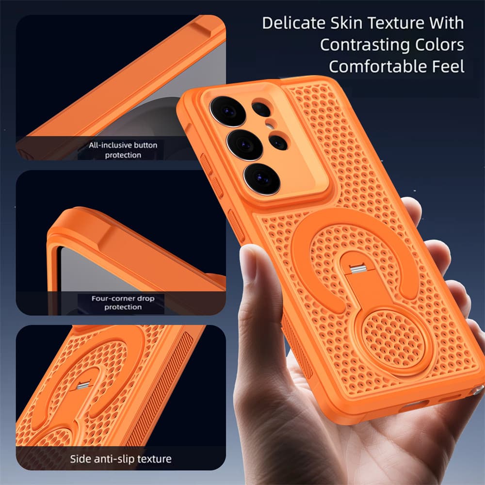 SAMSUNG การกระจายความร้อนเคสโทรศัพท์แม่เหล็กสําหรับSamsung Galaxy S26 S25 S24 S23 Ultra S26 Plus S25 24 Plus S25 Edge S25 FE S24 FE S23 FEแหวนหมุนขาตั้งHollowกันกระแทก รูปที่ 4