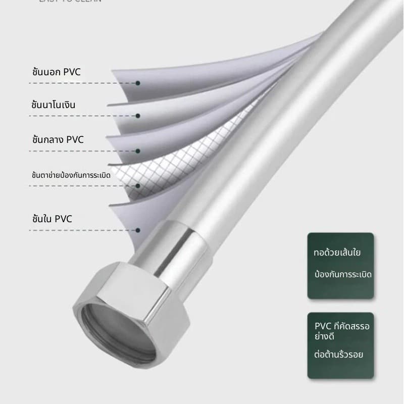 สายยางฝักบัวอาบน้ำวัสดุ PVC อเนกประสงค์ ท่อเชื่อมต่อหัวฝักบัวและเครื่องทำน้ำอุ่น อุปกรณ์ห้องอาบน้ำ รูปที่ 6