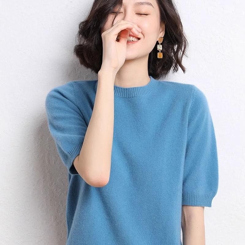 เสื้อยืดไหมพรมแขนสั้น สีพึ้นเรียบง่าย ผ้านุ่มใส่สบาย แมตช์ง่ายใส่ได้ทุกโอกาส- จากไทย-รุ่น88027 รูปที่ 2