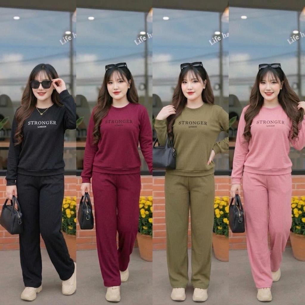 ชุดเซ็ต 2 ชิ้น แขนยาว ขายาว เสื้อคอกลม สกรีนลายตัวอักษร S330ผ้าวูลเวฟ กางเกงมีกระเป๋าข้าง มีเชือกรูด เอวยางยืด รูปที่ 3