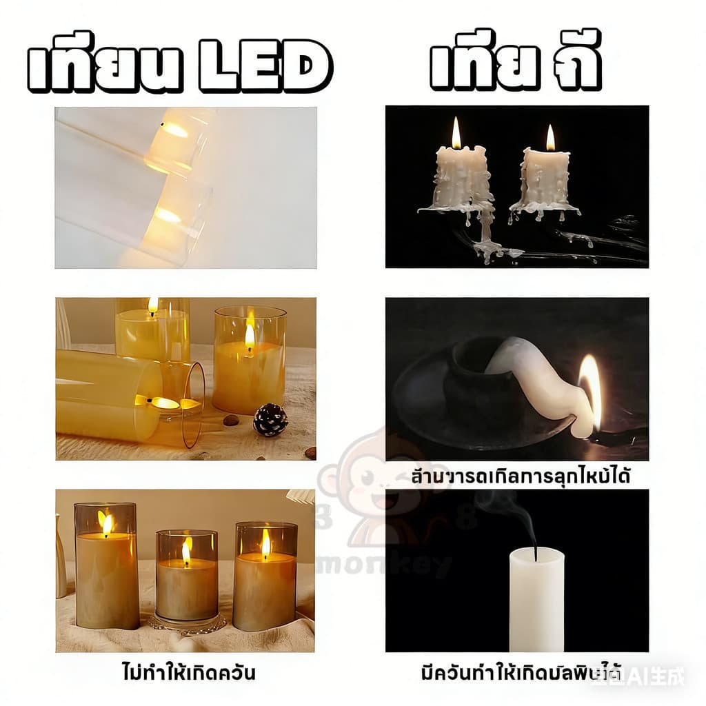 เทียนอิเล็กทรอนิกส์ เทียนปลอม LED เทียนไฟฟ้า ใส่ถ่าน เทียนปลอม เชิงเทียนใส่ถ่าน 3Aจำนวน 3ก้อน ตกแต่ง รูปที่ 4
