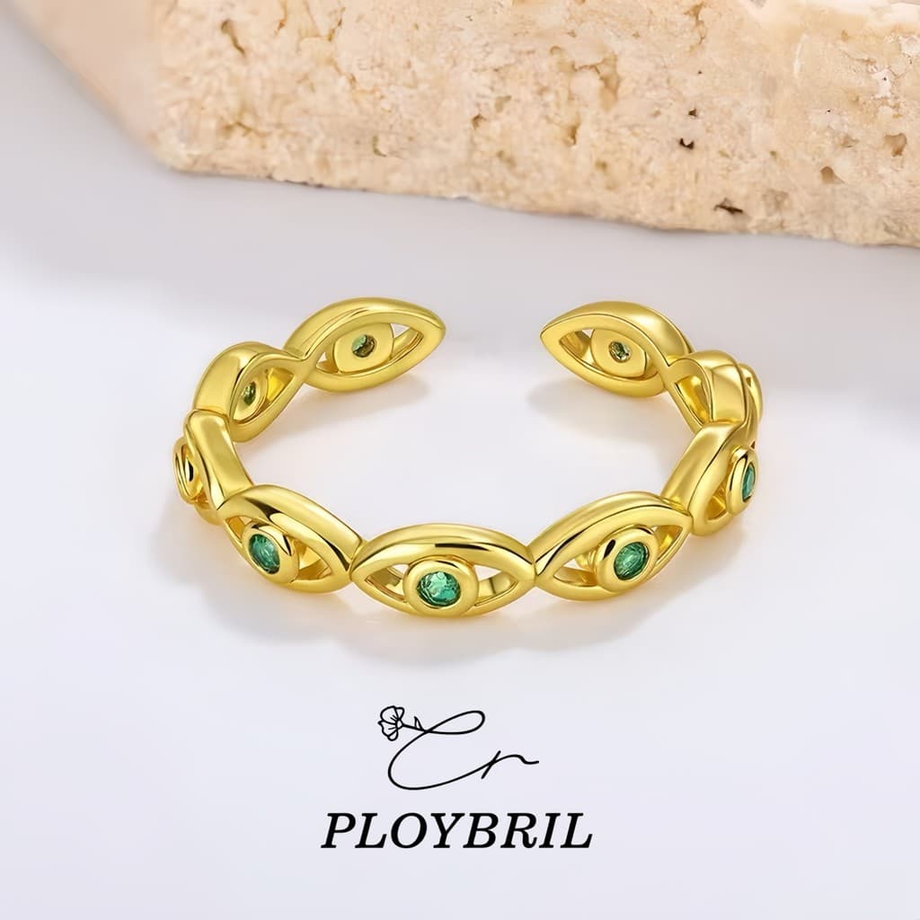PLOYBRIL แหวนตาปิศาจเคลือบทองคำ 18K ฝังหินซิทรอน สำหรับหญิง ไม่อักเสบ สีไม่ตก J010 รูปที่ 9