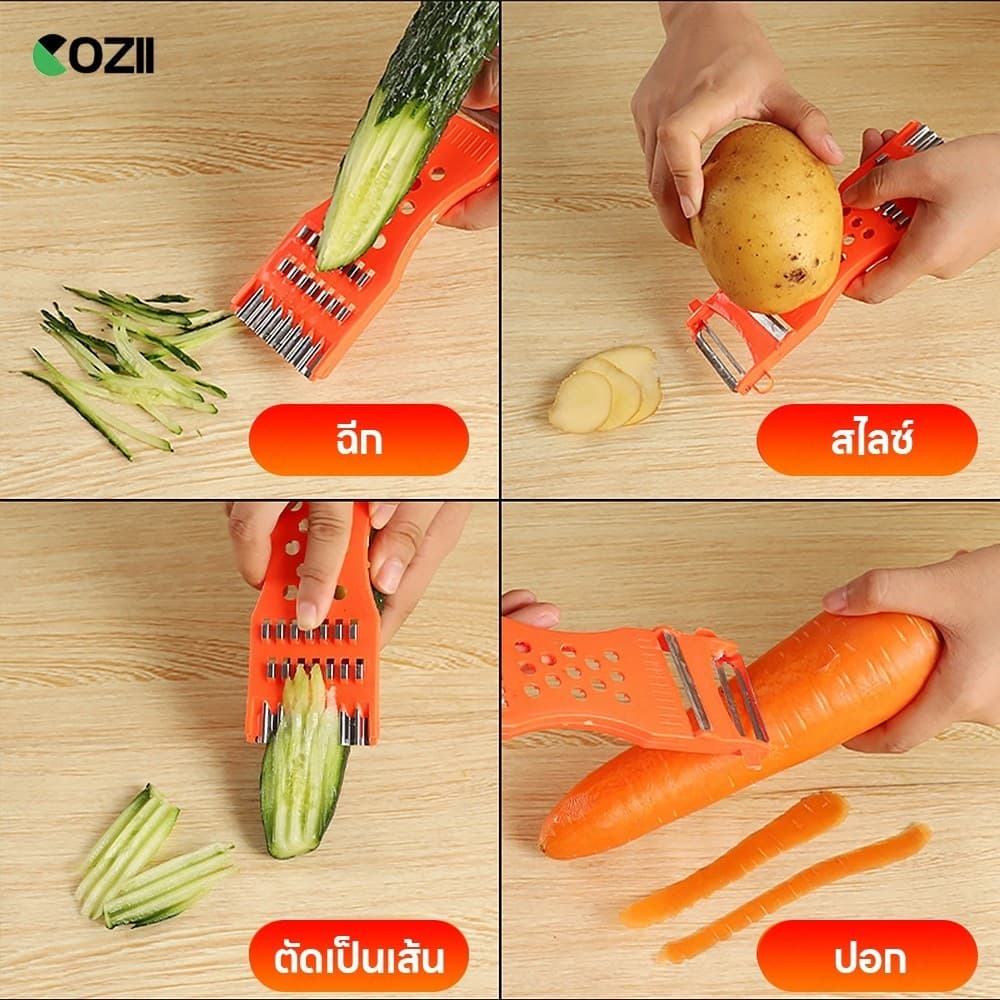 LoomLab มีดปอกผลไม้ ที่ขูดมะละกอ เครื่องตัดผักเอนกประสงค์ แบบหนา 5in1 veggie chopper รูปที่ 2