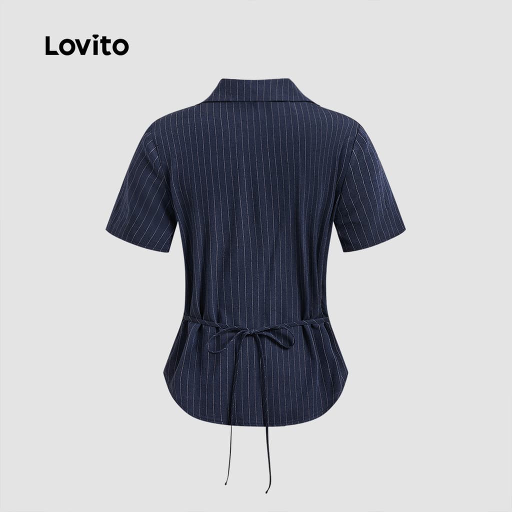 Lovito แคชชวล เสื้อลายปุ่มด้านหน้ารอบฤดูร้อน/ฤดูใบไม้ผลิเสื้อสําหรับผู้หญิง LBL23387 รูปที่ 4