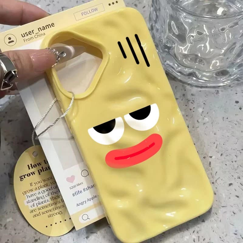 เคสโทรศัพท์แสดงออกตลกน่ารักสําหรับ iPhone 17 15 11 12 13 14 Pro Max 16 Plusซิลิโคนอ่อนนุ่ม Wave พับรูปแบบฝาครอบกันกระแทก รูปที่ 3