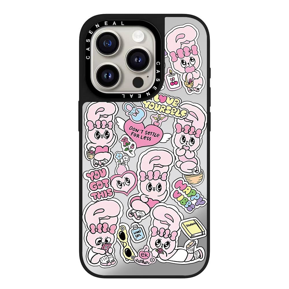 CASENEAL กระต่ายสีชมพู Graffiti กระจกด้านหน้าโปร่งใสเคสโทรศัพท์สําหรับ iPhone 17 Pro Max 16 ProMax 15Pro 14 Plus 13 12 11 โทรศัพท์กันกระแทกขอบนุ่มฮาร์ดป้องกันกรณี รูปที่ 2