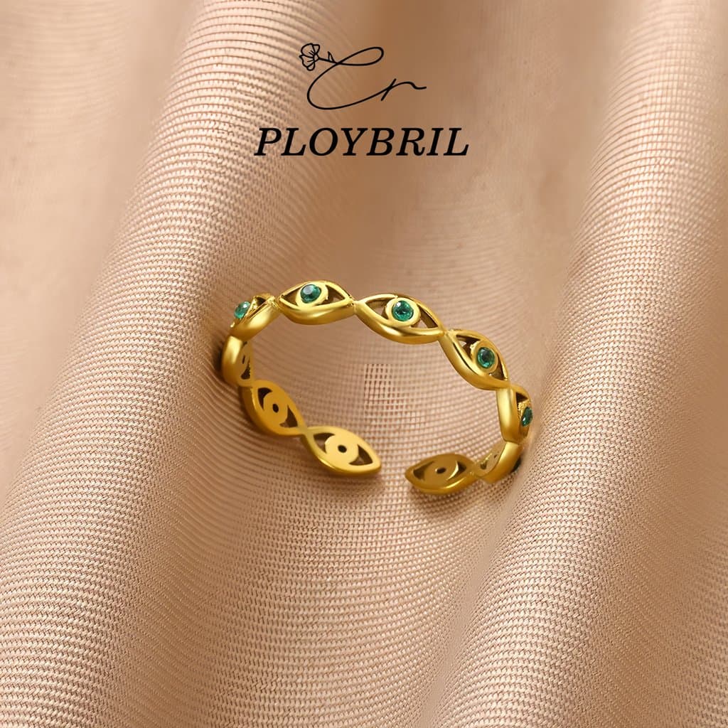 PLOYBRIL แหวนตาปิศาจเคลือบทองคำ 18K ฝังหินซิทรอน สำหรับหญิง ไม่อักเสบ สีไม่ตก J010 รูปที่ 1