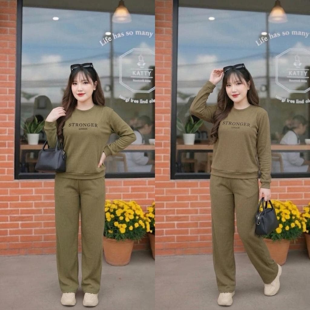 ชุดเซ็ต 2 ชิ้น แขนยาว ขายาว เสื้อคอกลม สกรีนลายตัวอักษร S330ผ้าวูลเวฟ กางเกงมีกระเป๋าข้าง มีเชือกรูด เอวยางยืด รูปที่ 5