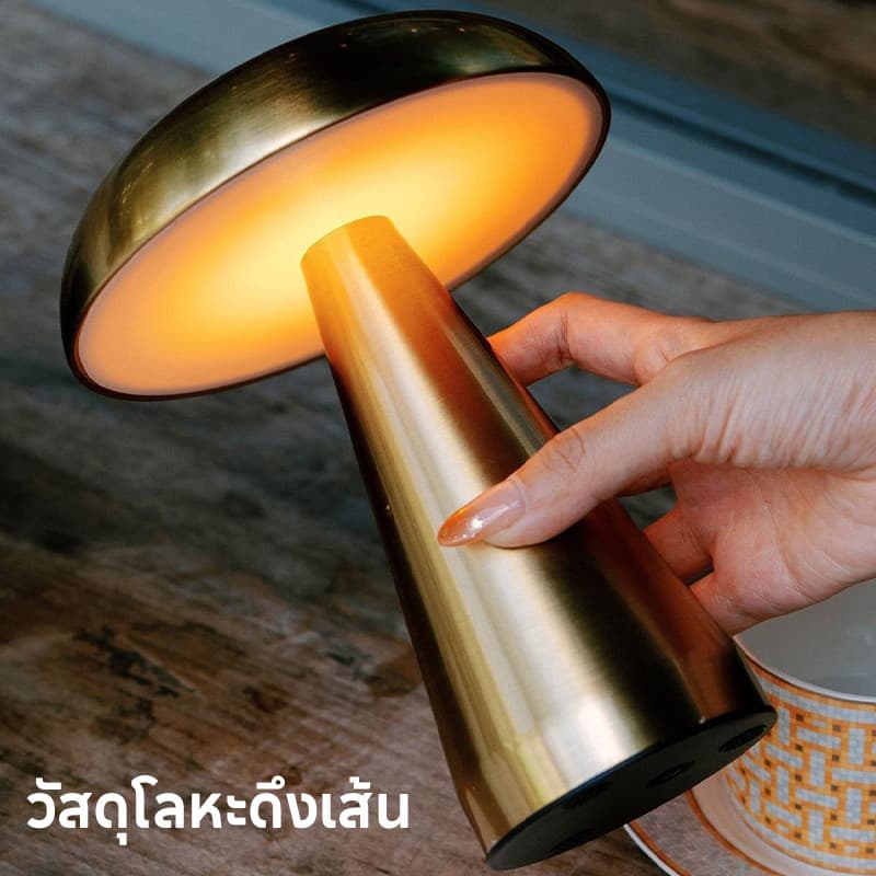 โคมไฟเห็ดตั้งโต๊ะโลหะ มินิมอล สัมผัสหรี่แสง 3สี ชาร์จUSB ไฟบรรยากาศ ห้องนอน ร้านอาหาร บาร์ รูปที่ 7