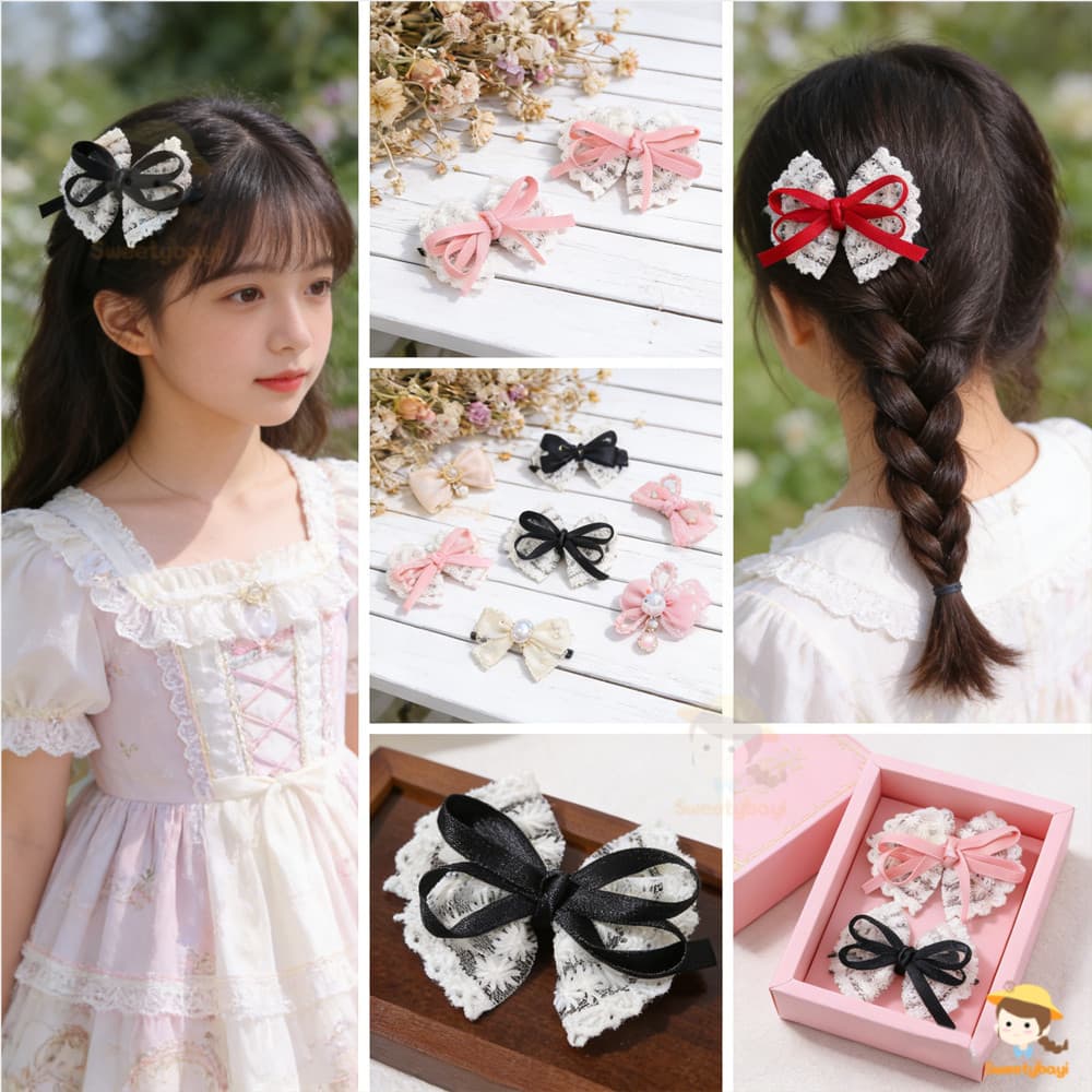 SWEETYBAYI คลิปด้านข้าง กิ๊บติดผม Bangs เครื่องประดับผม ไม่ทำร้ายเส้นผม Bowknot Hairpin Duckbill รูปที่ 3