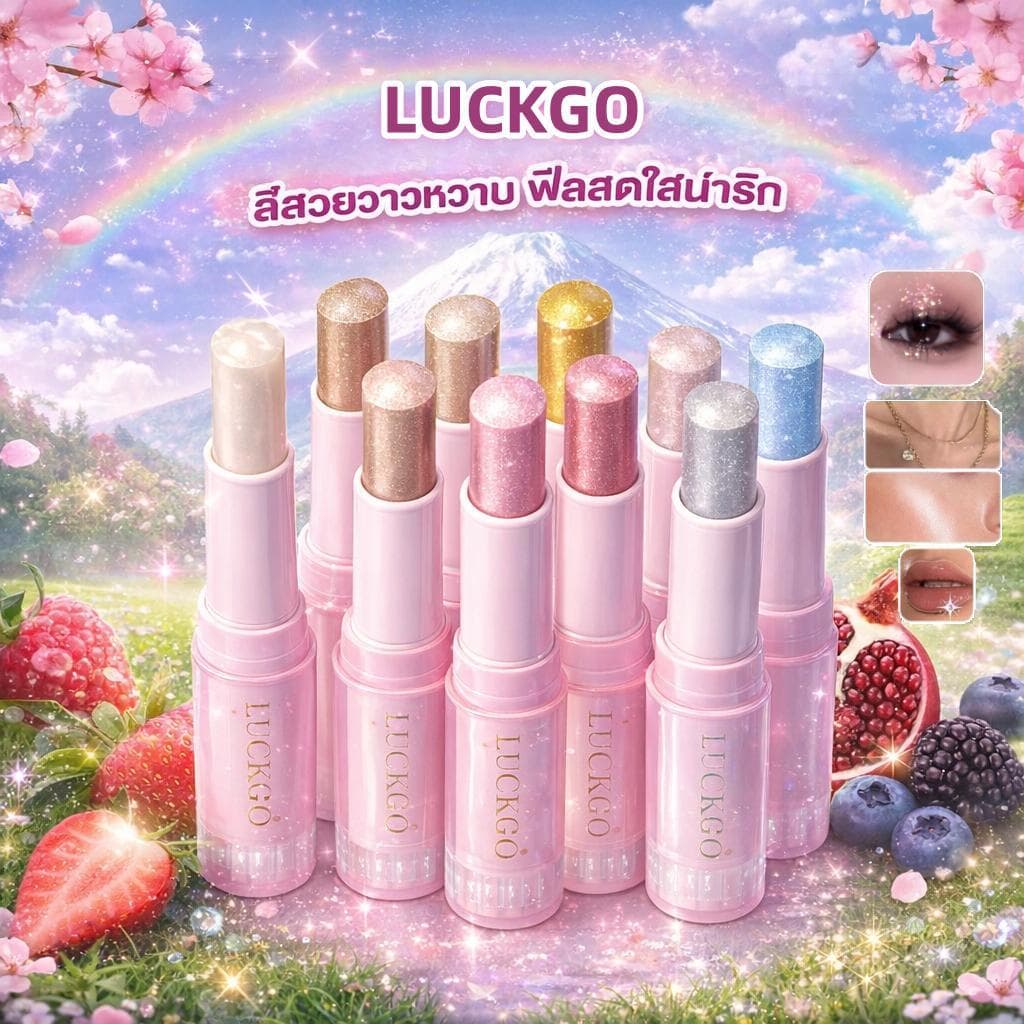 LUCKGO อายแชโดว์แบบแท่ง อายแชโดว์ประกายระยิบระยับดึงดูดใจ ช่วยให้แต่งตาได้ง่าย ชิมเมอร์ กลิตเตอร์ และประกายละเอียด รูปที่ 1