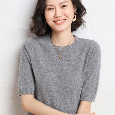 เสื้อยืดไหมพรมแขนสั้น สีพึ้นเรียบง่าย ผ้านุ่มใส่สบาย แมตช์ง่ายใส่ได้ทุกโอกาส- จากไทย-รุ่น88027 รูปที่ 4