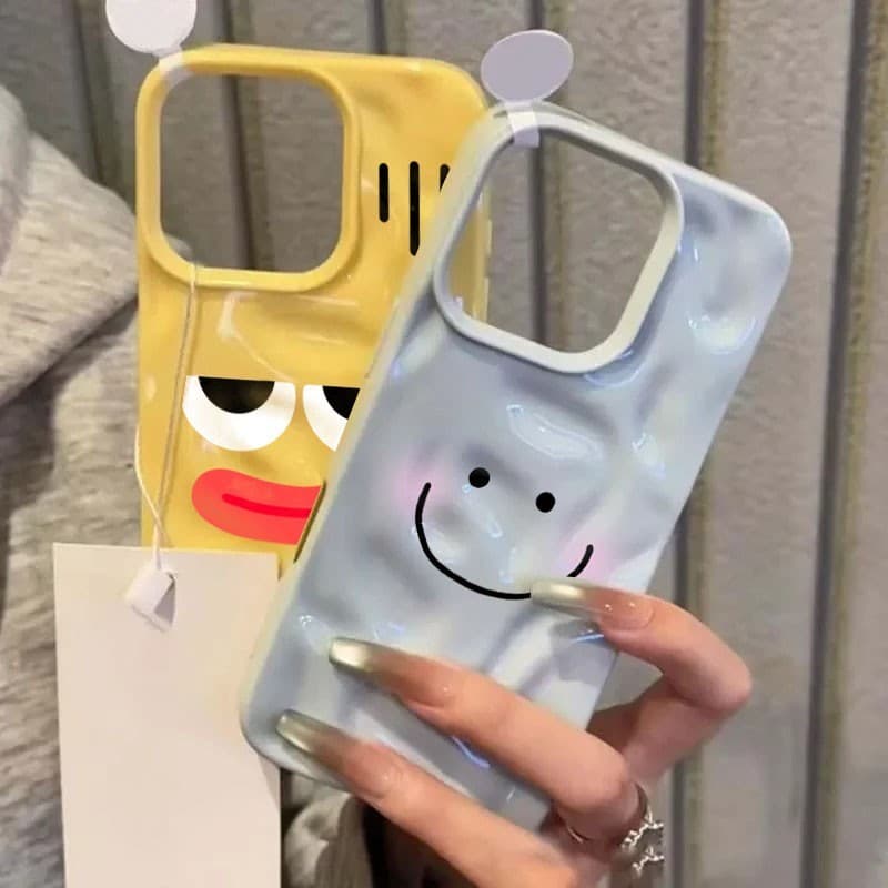 เคสโทรศัพท์แสดงออกตลกน่ารักสําหรับ iPhone 17 15 11 12 13 14 Pro Max 16 Plusซิลิโคนอ่อนนุ่ม Wave พับรูปแบบฝาครอบกันกระแทก รูปที่ 5