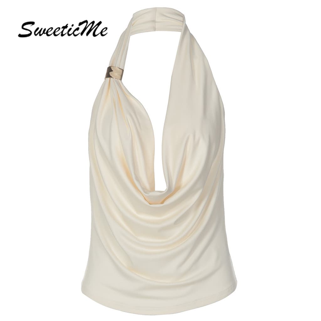 SweeticMe เสื้อสตรี แฟชั่นเซ็กซี่ halter camisole คอวีลึก สไตล์ไม่สม่ำเสมอ รูปที่ 1
