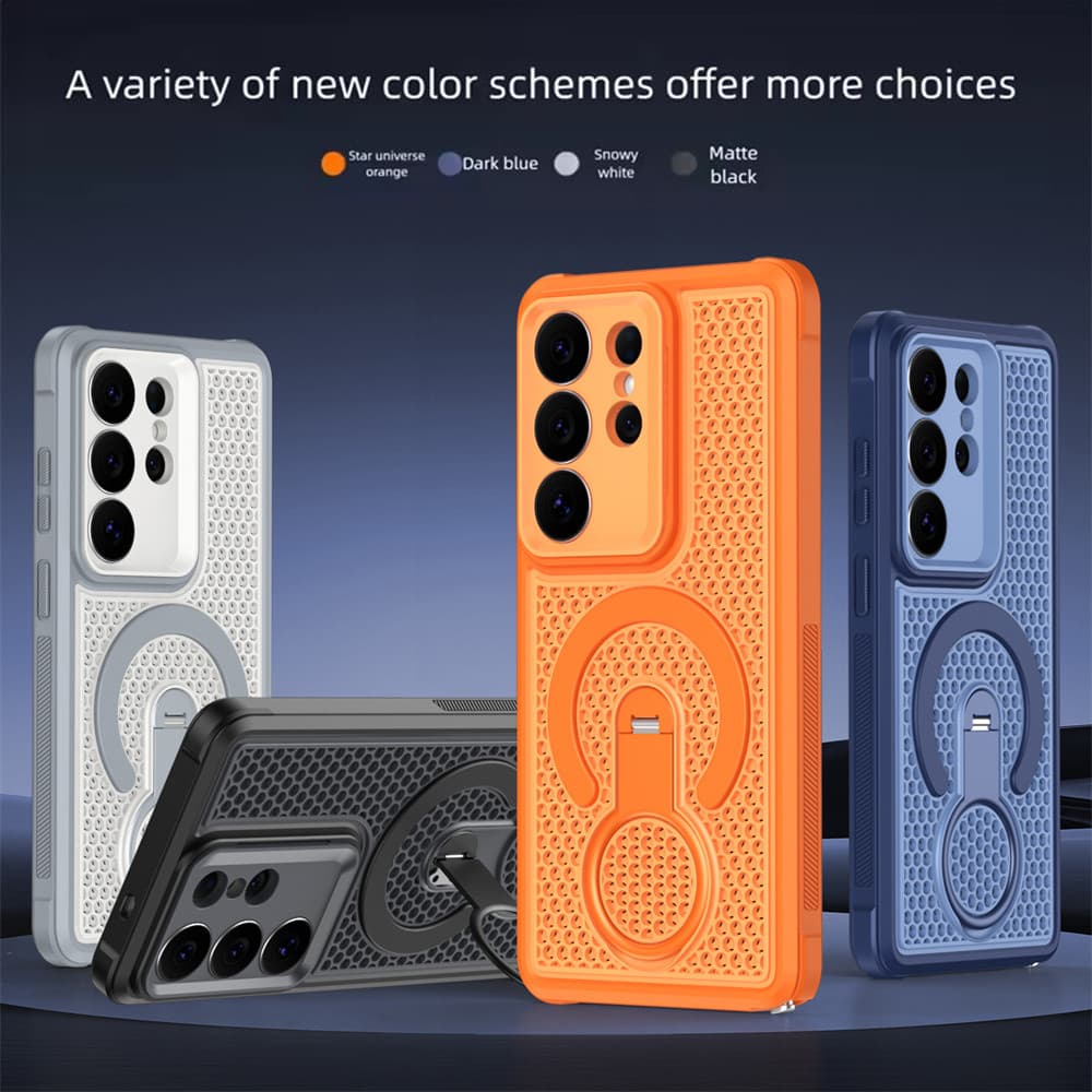 SAMSUNG การกระจายความร้อนเคสโทรศัพท์แม่เหล็กสําหรับSamsung Galaxy S26 S25 S24 S23 Ultra S26 Plus S25 24 Plus S25 Edge S25 FE S24 FE S23 FEแหวนหมุนขาตั้งHollowกันกระแทก รูปที่ 6