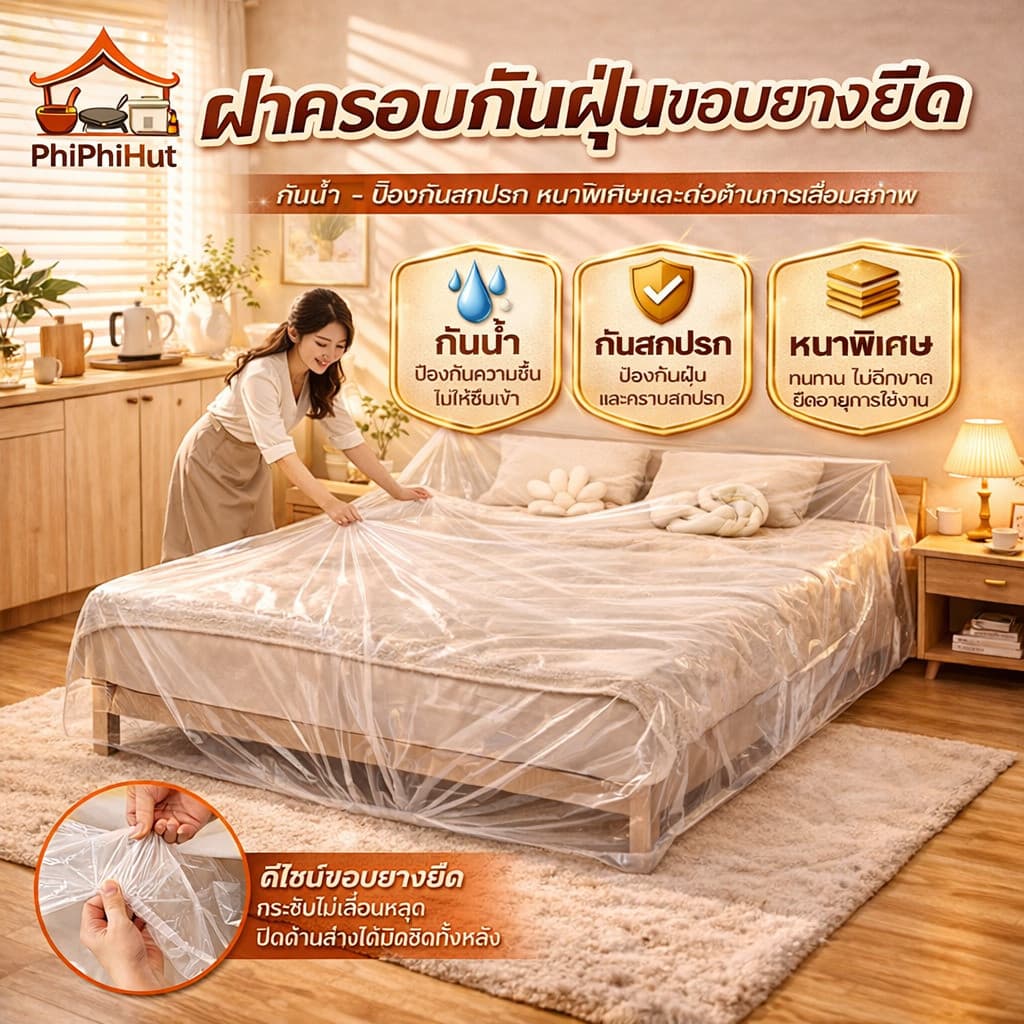 【กันน้ำ กันสกปรก】PPH ผ้าคลุมกันฝุ่นแบบรูดสายขนาดใหญ่และหนา ถุงพลาสติกใสคลุมเตียง ผ้าคลุมเฟอร์นิเจอร์