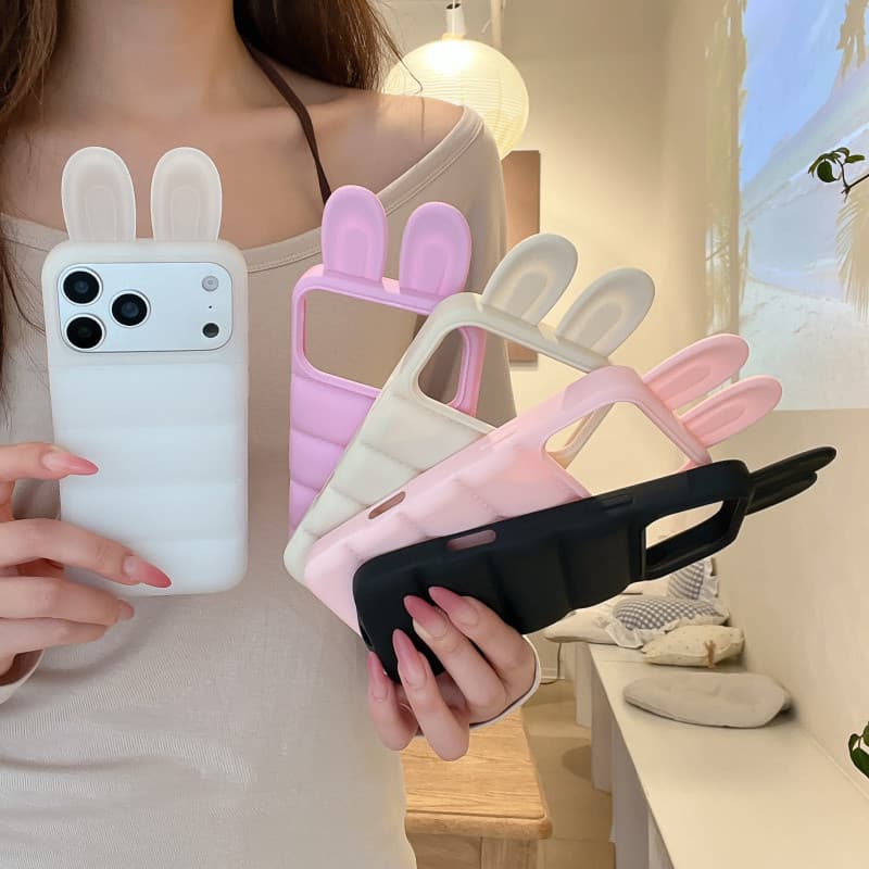 3D Bunny Ear Puffer TPU เคสโทรศัพท์สําหรับ iPhone 17 16 15 14 13 Pro Max รูปที่ 2