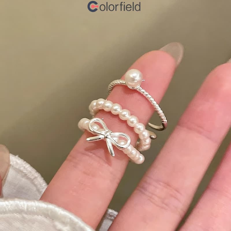 Colorfield เซต 3 ชิ้น แหวน ประดับโบว์ ประดับไข่มุก หรูหราแสง ละเอียดอ่อน ผู้หญิงที่ เครื่องประดับแฟชั่น-COD รูปที่ 6