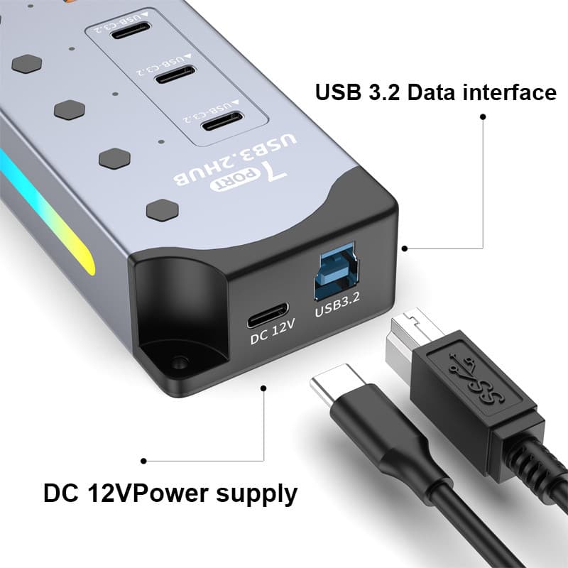Actual USB HUB 7 พอร์ต USB 3.2 Gen2 + Type-C ความเร็ว 10Gbps มีสวิตช์แยก รองรับชาร์จและโอนข้อมูล สำหรับ Laptop/PC รูปที่ 4