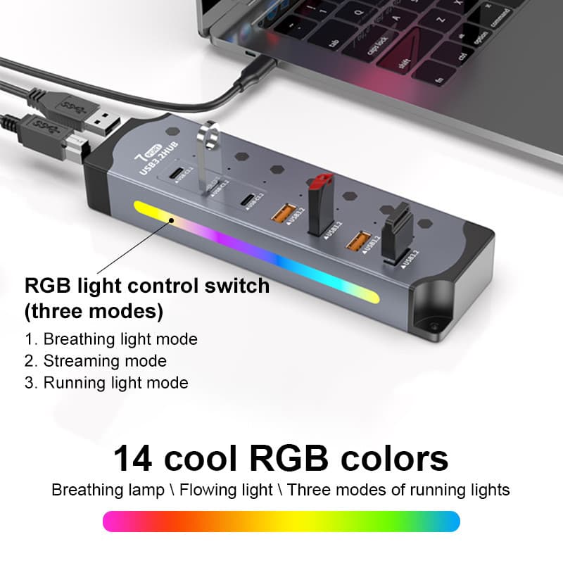 Actual USB HUB 7 พอร์ต USB 3.2 Gen2 + Type-C ความเร็ว 10Gbps มีสวิตช์แยก รองรับชาร์จและโอนข้อมูล สำหรับ Laptop/PC รูปที่ 7