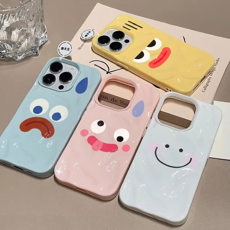 เคสโทรศัพท์แสดงออกตลกน่ารักสําหรับ iPhone 17 15 11 12 13 14 Pro Max 16 Plusซิลิโคนอ่อนนุ่ม Wave พับรูปแบบฝาครอบกันกระแทก รูปที่ 8
