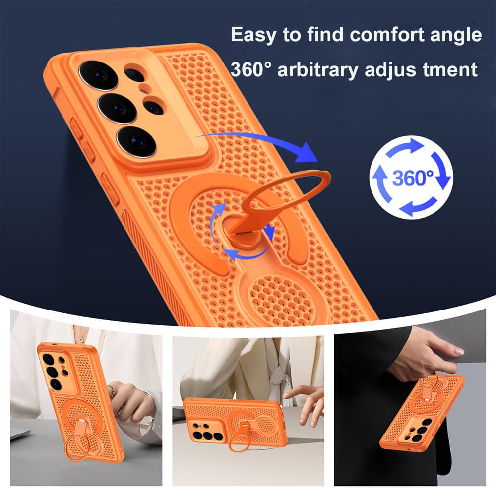 SAMSUNG การกระจายความร้อนเคสโทรศัพท์แม่เหล็กสําหรับSamsung Galaxy S26 S25 S24 S23 Ultra S26 Plus S25 24 Plus S25 Edge S25 FE S24 FE S23 FEแหวนหมุนขาตั้งHollowกันกระแทก รูปที่ 3