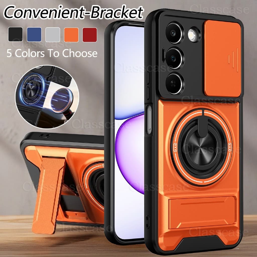 ปลอกสําหรับRealme C100 ix C100i C100x C83 RealmeC100 i RealmeC100i RealmeC83 เคสโทรศัพท์หมุนได้แหวนแม่เหล็กสไลด์กล้องป้องกันStandขาตั้งกันกระแทก รูปที่ 1