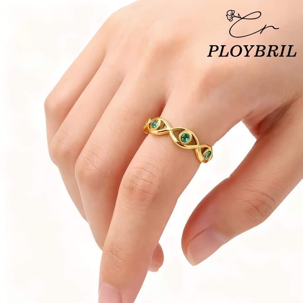 PLOYBRIL แหวนตาปิศาจเคลือบทองคำ 18K ฝังหินซิทรอน สำหรับหญิง ไม่อักเสบ สีไม่ตก J010 รูปที่ 6