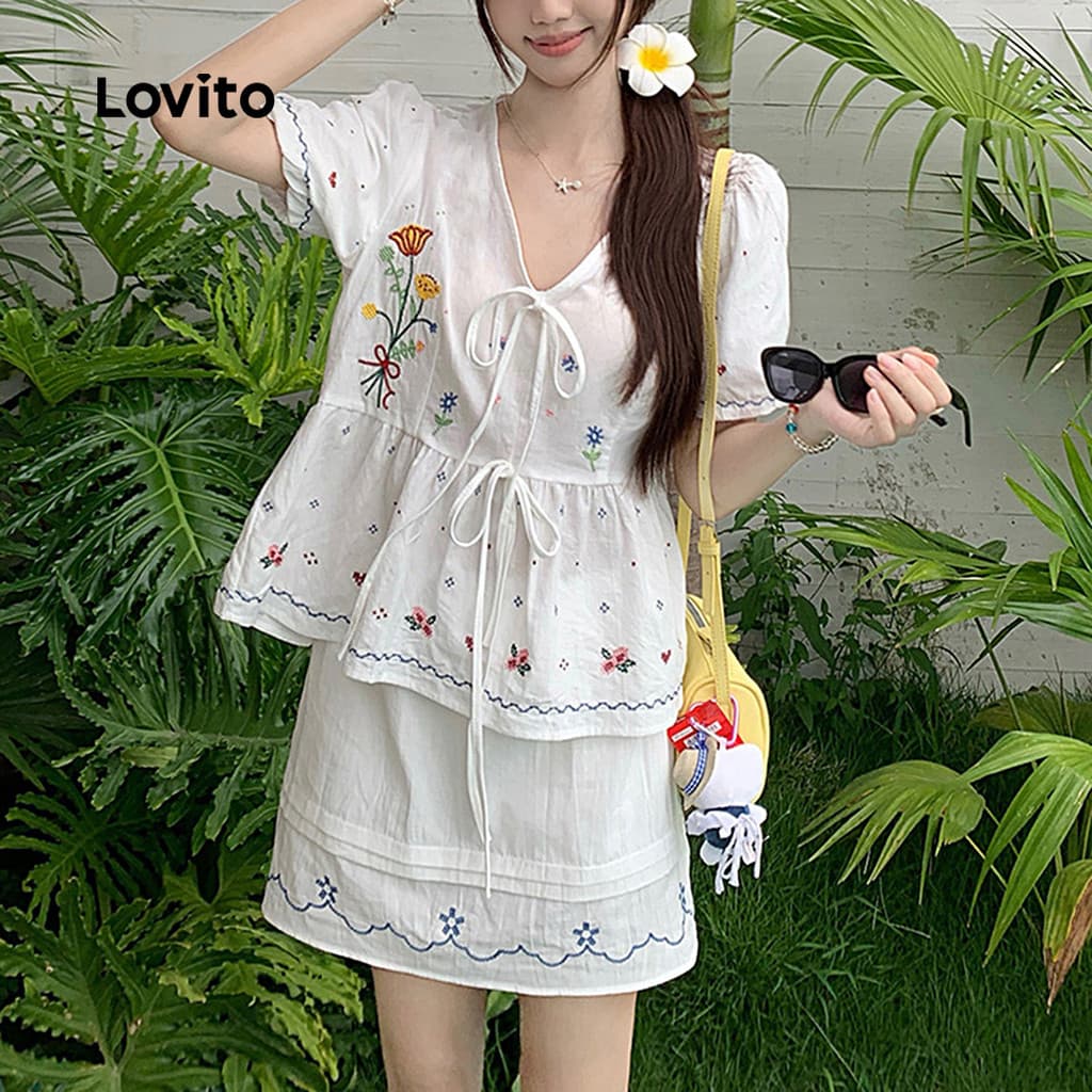 Lovito โบโฮ ชุดกระโปรงระบายเก๋ไก๋ ทรงเข้ารูป สปริง/ซัมเมอร์ สำหรับผู้หญิง L142LD701 รูปที่ 2