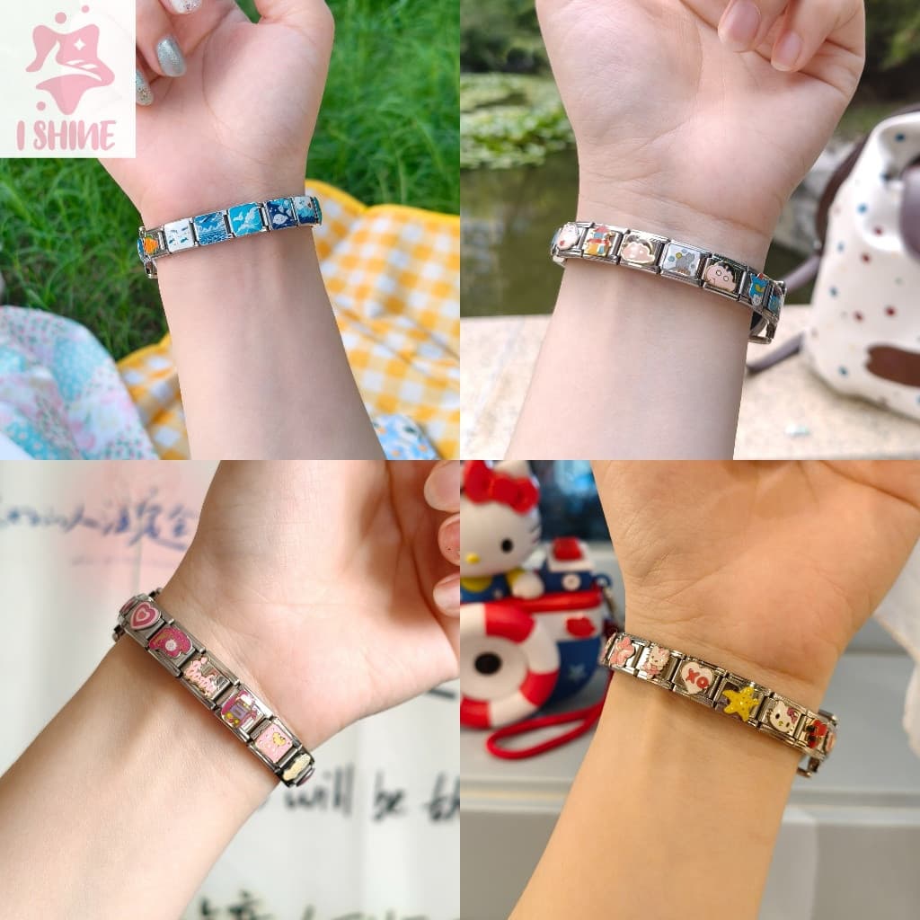 สีชมพูสไตล์อิตาลีสร้อยข้อมือเสน่ห์ลิงค์พอดี9มิลลิเมตรสร้อยข้อมือสแตนเลส ทําเอง เครื่องประดับทํา รูปที่ 7