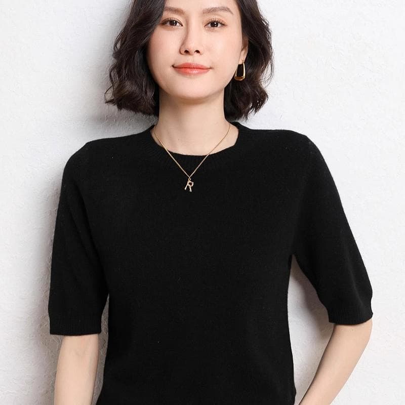 เสื้อยืดไหมพรมแขนสั้น สีพึ้นเรียบง่าย ผ้านุ่มใส่สบาย แมตช์ง่ายใส่ได้ทุกโอกาส- จากไทย-รุ่น88027 รูปที่ 6