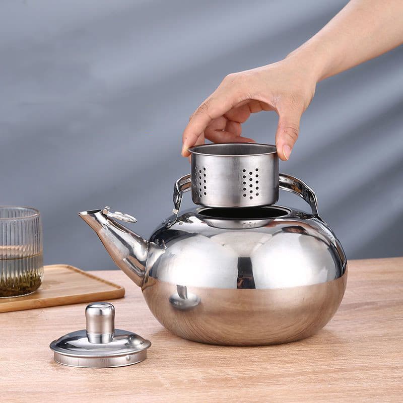 UTENSILS เหล็กไร้สนิม กาต้มน้ำกาต้มน้ำร้อน พร้อมตัวกรอง จุได้มาก เหยือกชาอูหลง แบบพกพาได้ เครื่องครัวทำจากเหล็ก กาต้มน้ รูปที่ 2