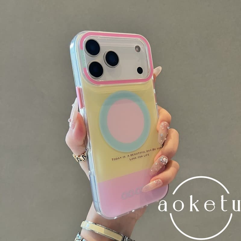 · Ins Girl Heart Dopamine Contrast Skin Magnetic Case เหมาะสําหรับ iPhone 17 Promax Apple 14 เคสโทรศัพท์ 15 ใหม่ 16 Pro หญิง 13 คู่ 17pm อะคริลิคซิลิโคน Anti Drop Cover รูปที่ 2