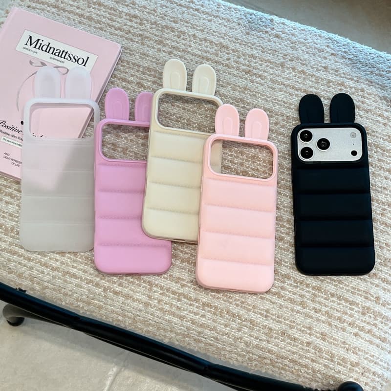 3D Bunny Ear Puffer TPU เคสโทรศัพท์สําหรับ iPhone 17 16 15 14 13 Pro Max รูปที่ 1