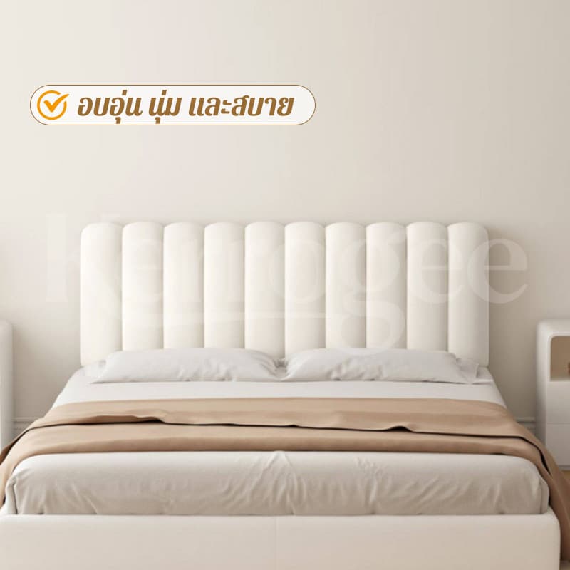 CODหัวเตียงสำเร็จ หมอนหัวเตียง เบาะรองหัวเตียง สไตล์ครีมมี่ PU/ผ้าขน นุ่มใจฟู หนา 10ซม ยืดหยุ่นได้ การหลีกเลี่ยงการชนJ รูปที่ 6