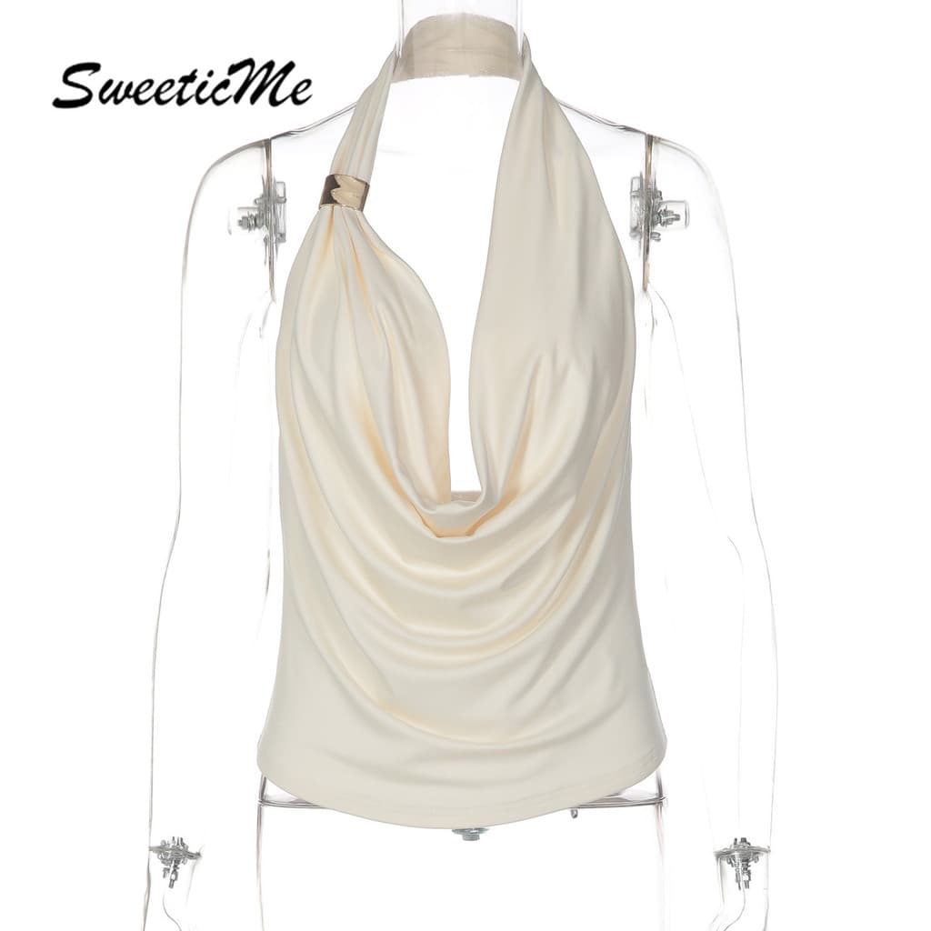 SweeticMe เสื้อสตรี แฟชั่นเซ็กซี่ halter camisole คอวีลึก สไตล์ไม่สม่ำเสมอ รูปที่ 7