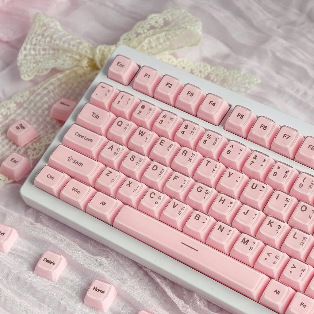 MAIMOOO Double-shot Crystal Jelly Keycap PBT PC 132 คีย์คํา SA Profile EN/TH/KR/RU Keycap สีขาวสีชมพูไทยพุดดิ้ง Aula F75 F99 Ajazz AK820 Keycaps รูปที่ 1