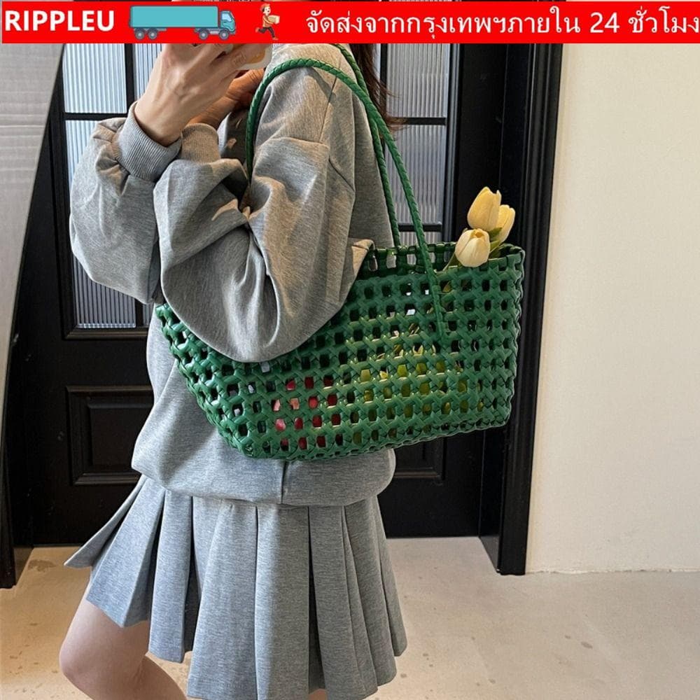 RIPPLE กระเป๋าสะพายไหล่และถือ สไตล์สาน ความจุขนาดใหญ่ สีทึบ รูปที่ 1