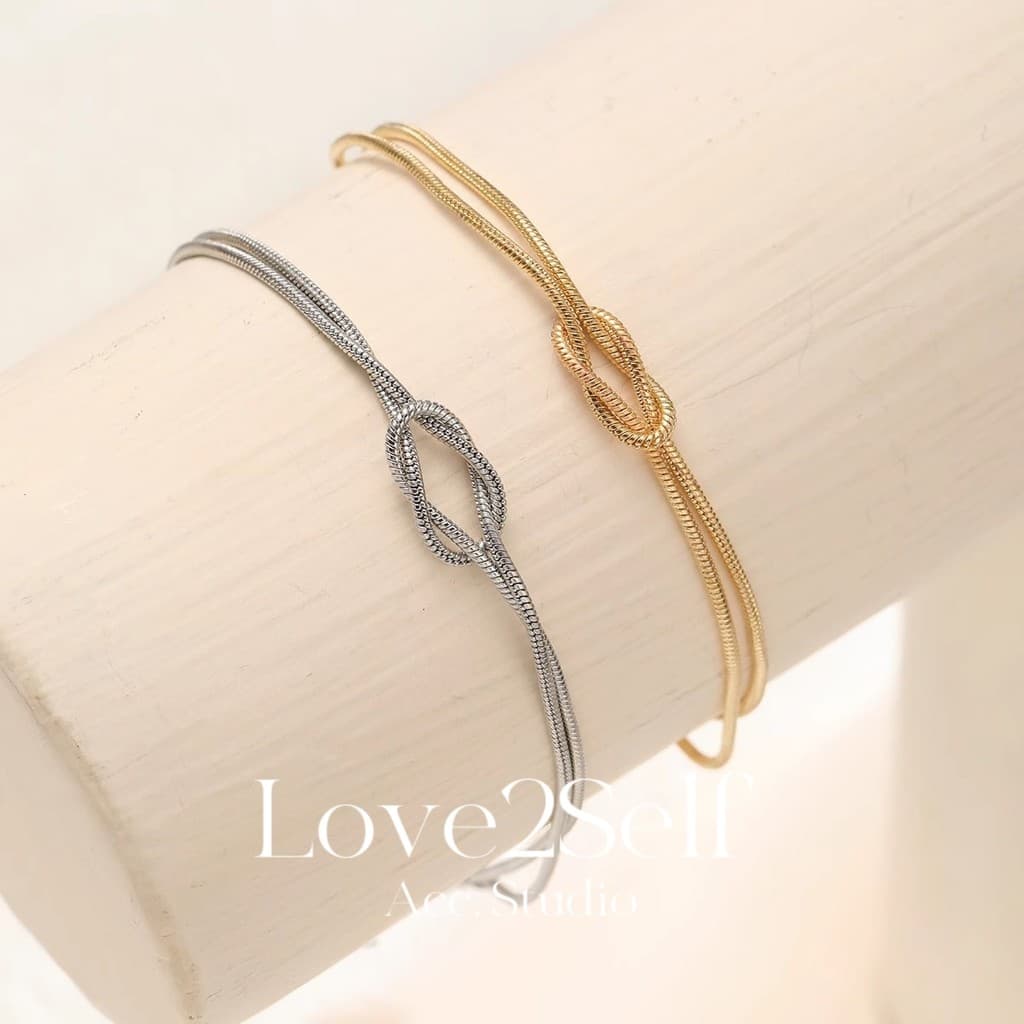 Love2Self S094 Matching Knot สร้อยข้อมือคู่สแตนเลส Minimalist 2 มม.Non Tarnish Eternal Love ของขวัญ รูปที่ 9