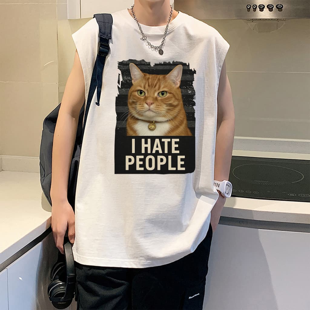 Sea.Tee เสื้อแขนกุด เสื้อผ้าผช oversize ผ้าฝ้าย 100% 'เสื้อ cat' S-3XL รูปที่ 4